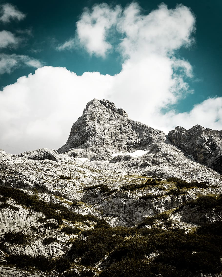 gray mountain across white cloud, cloud - sky, beauty in nature HD wallpaper