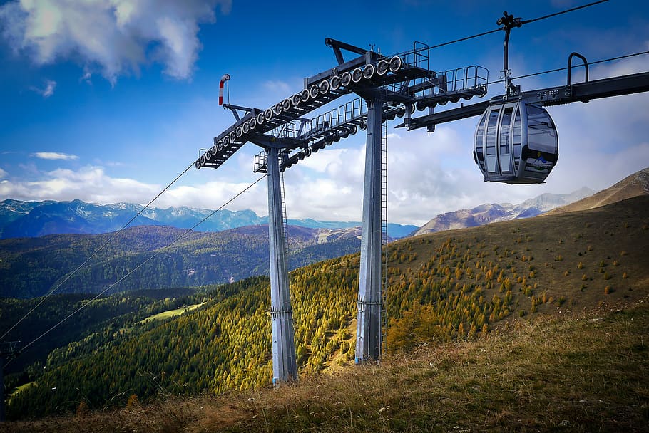 sky, mountain, nature, landscape, lift, gondola, transport HD wallpaper