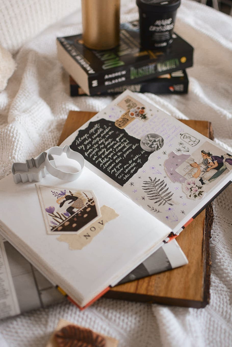 notebook with stickers, indoors, table, high angle view, no people HD wallpaper