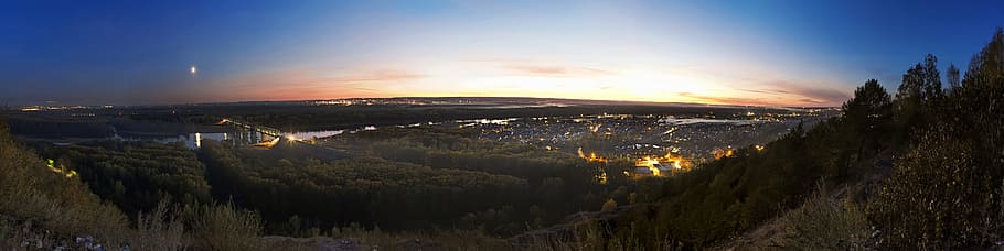 nature, night, Ufa, panorama, landscape, woods, town, bridge HD wallpaper
