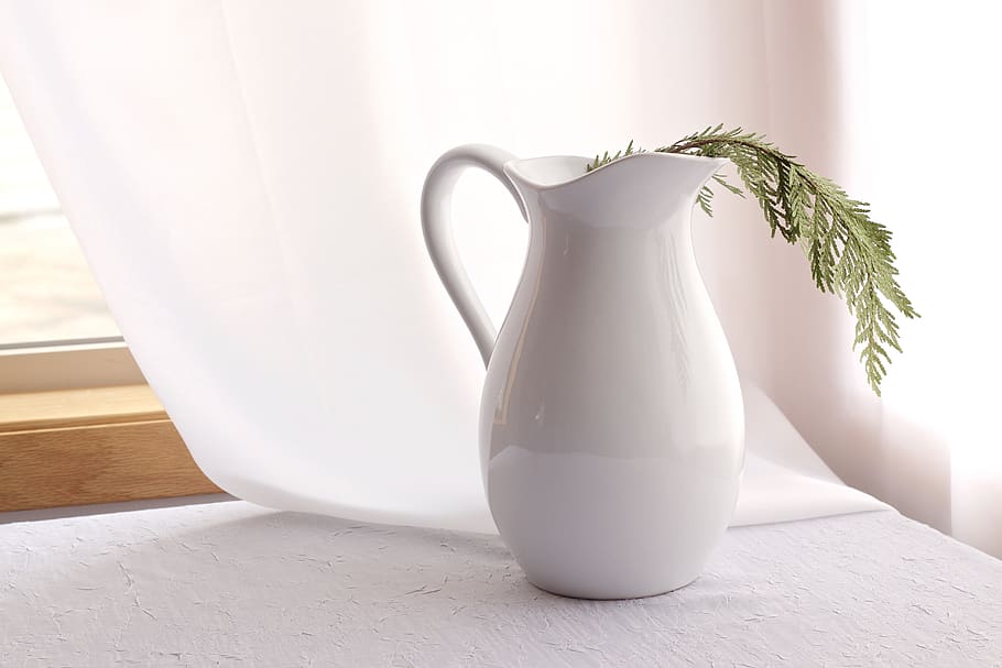 white, vase, plant, indoors, table, white color, food and drink HD wallpaper