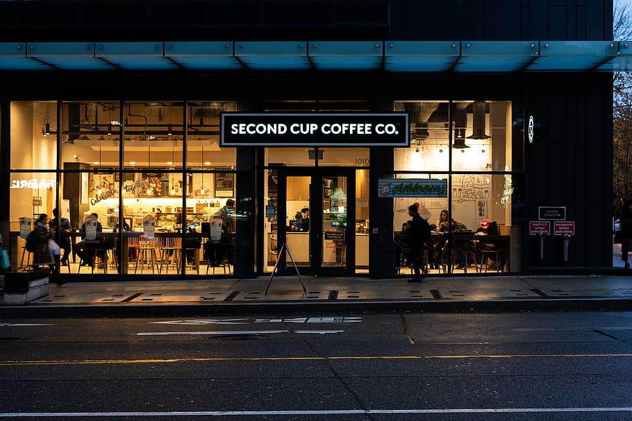 Second Cup Coffee Co. sign, text, city, communication, architecture HD wallpaper