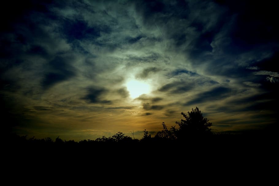 eve, evening, nature, dark, black, sunset, sky, silhouette HD wallpaper