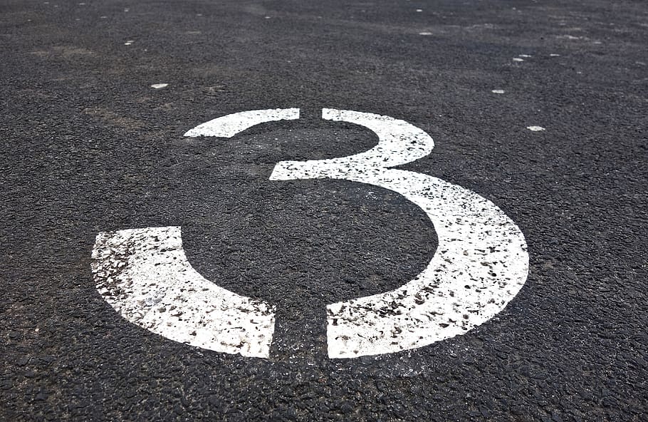 three, number, digit, numeral, symbol, sign, tarmac, parking lot HD wallpaper