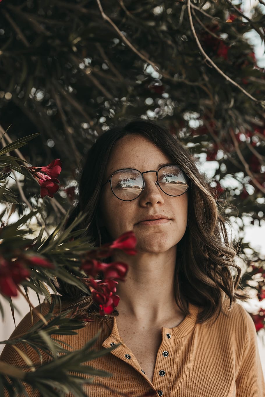 person, human, accessories, accessory, glasses, plant, tree HD wallpaper