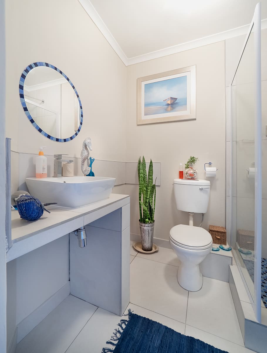 White Ceramic Toilet Bowl Beside Glass Wall, bathroom, clean, HD wallpaper