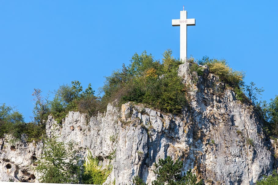 mountain, cross, landscape, sky, summit, religion, belief, spirituality HD wallpaper