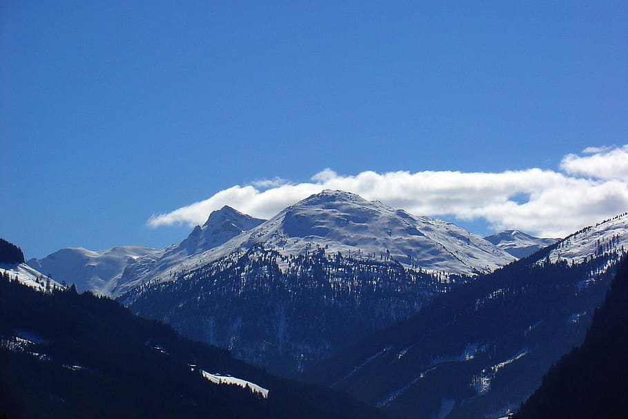 Mountain, adventure, alpine, climb, clouds, cold, conifers, daylight, HD wallpaper