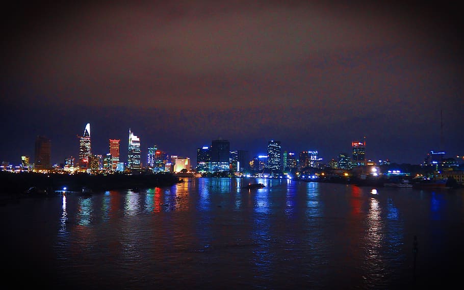 vietnam, ho chi minh city, cityscape, night lights, night photography