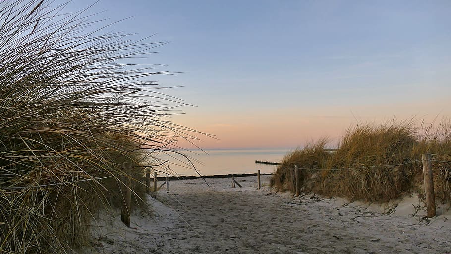 baltic sea, landscape, winter, dusk, light, sunset, water, sky HD wallpaper