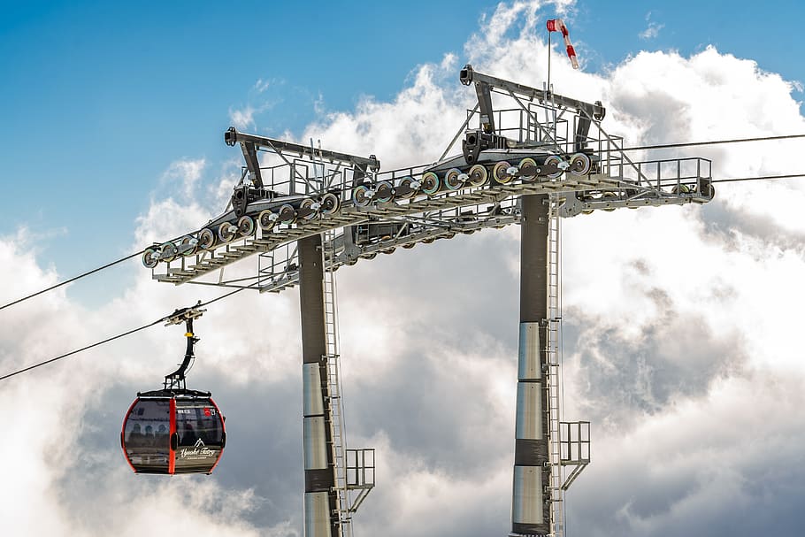 gray cable car, skier, snow, winter, tatra mountain, cloud - sky HD wallpaper
