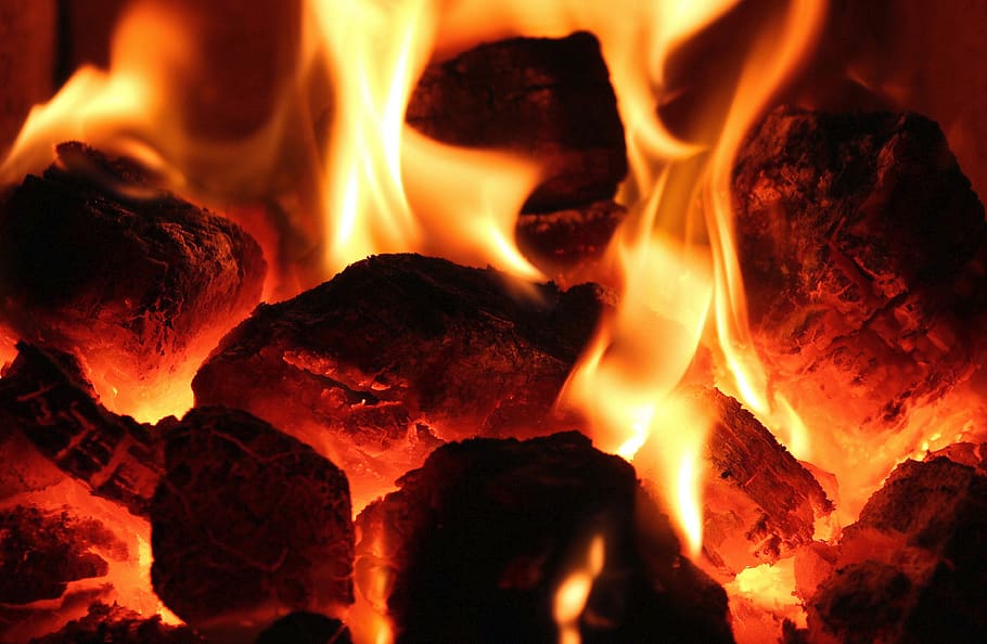 flames, fire, heat, hot, fireplace, inflammatory, burn, coal, HD wallpaper