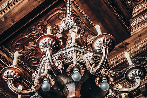 Lit White Uplight Chandelier, ancient, antique, architecture HD wallpaper