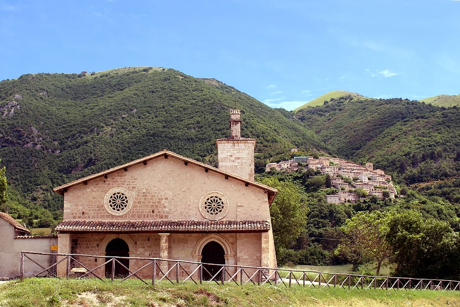 umbria, fields, san, savior, pre, earthquake, architecture HD wallpaper