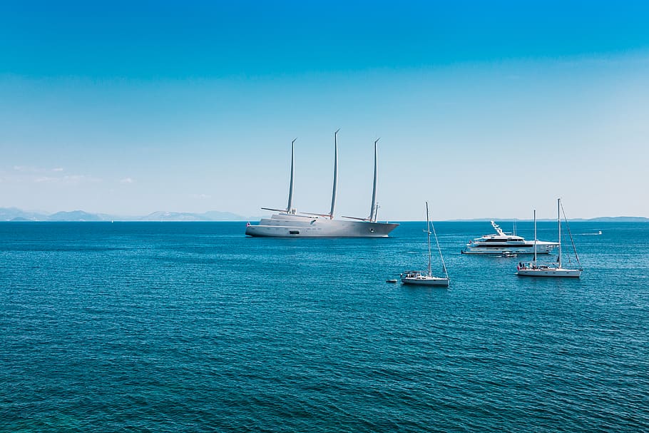 Ship Sailing, bay, beach, beautiful, beauty, blue, blue sky, boats, HD wallpaper