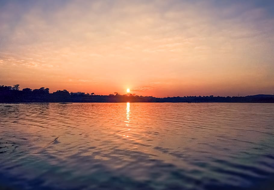 india, nature, twilight, reflection, sunrise, orange, sunset HD wallpaper
