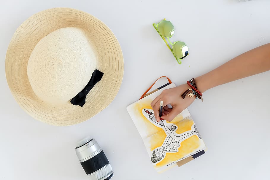 Person Drawing , art, hand, hat, indoors, one person, high angle view HD wallpaper