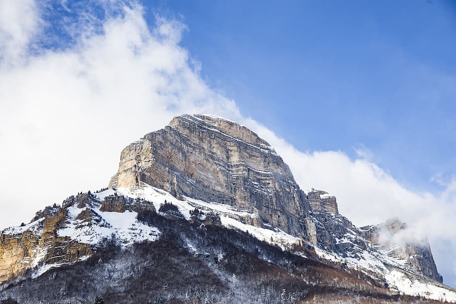 mountain, alps, france, chartreuse, winter, snow, cloud, dent de crolles, HD wallpaper