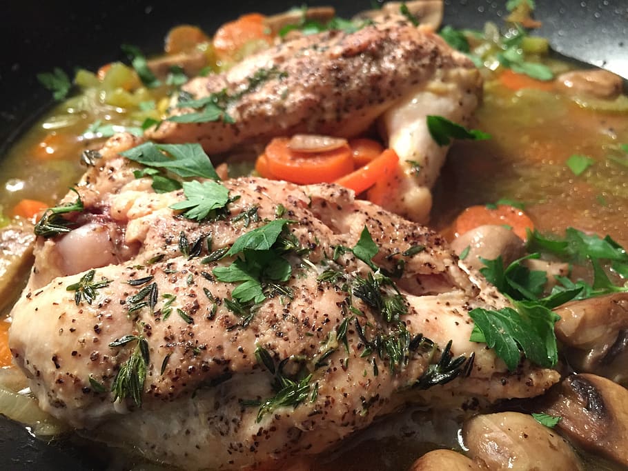 Chicken With Parsley and Sauce, cooked, delicious, dinner, food HD wallpaper