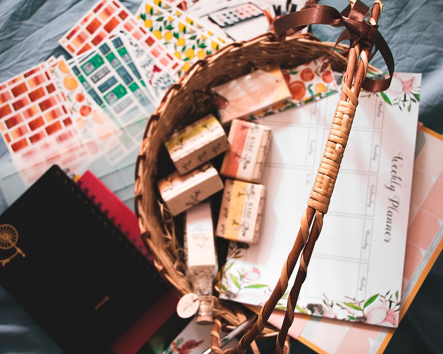 basket, text, art, postcards, watercolour, photographs, notebook HD wallpaper