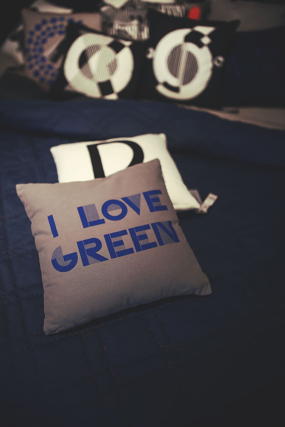 I love green pillow, bed, interior, pillows, text, western script HD wallpaper