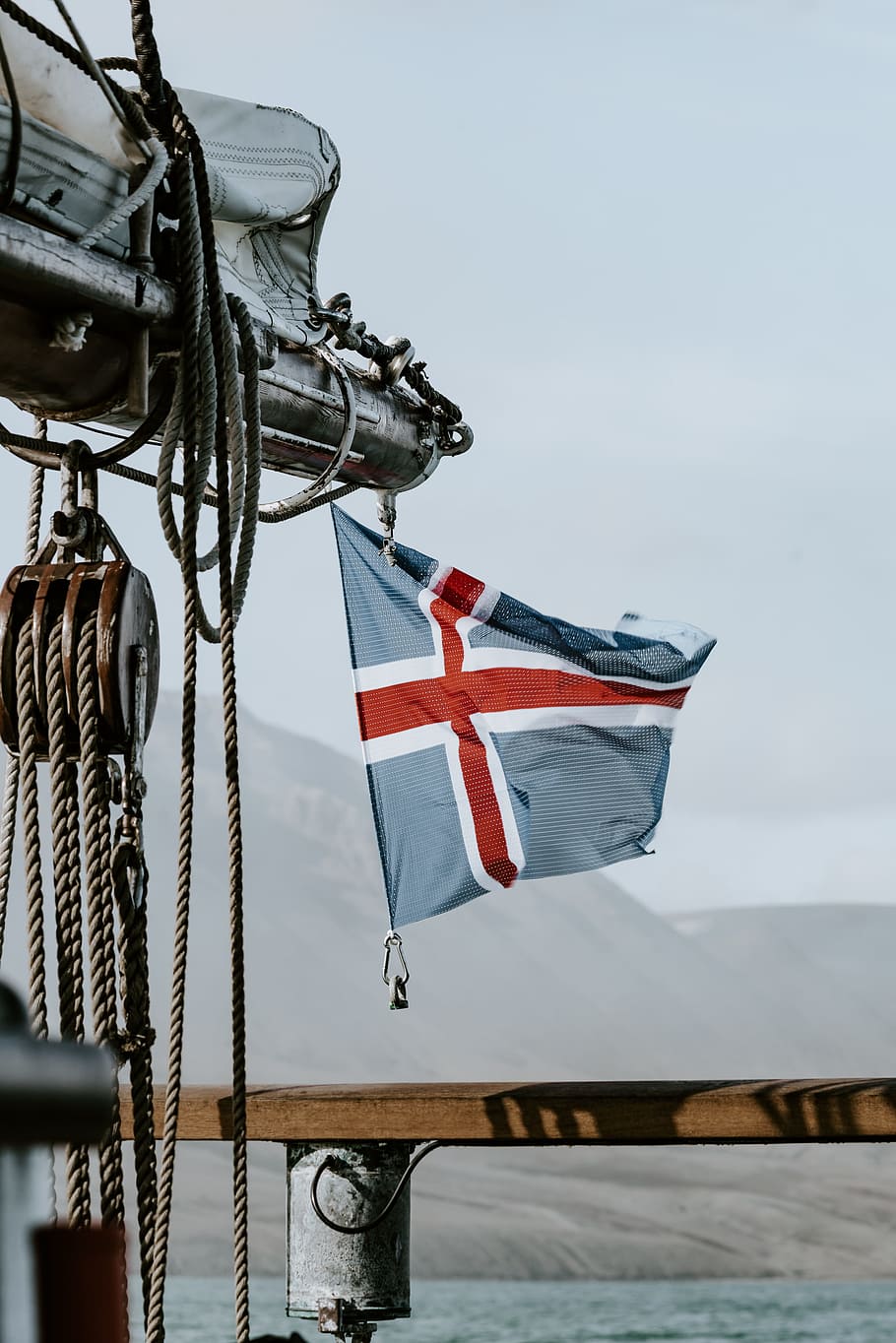 blue and red with cross flag, ship, boat, sail, rigging, flap HD wallpaper