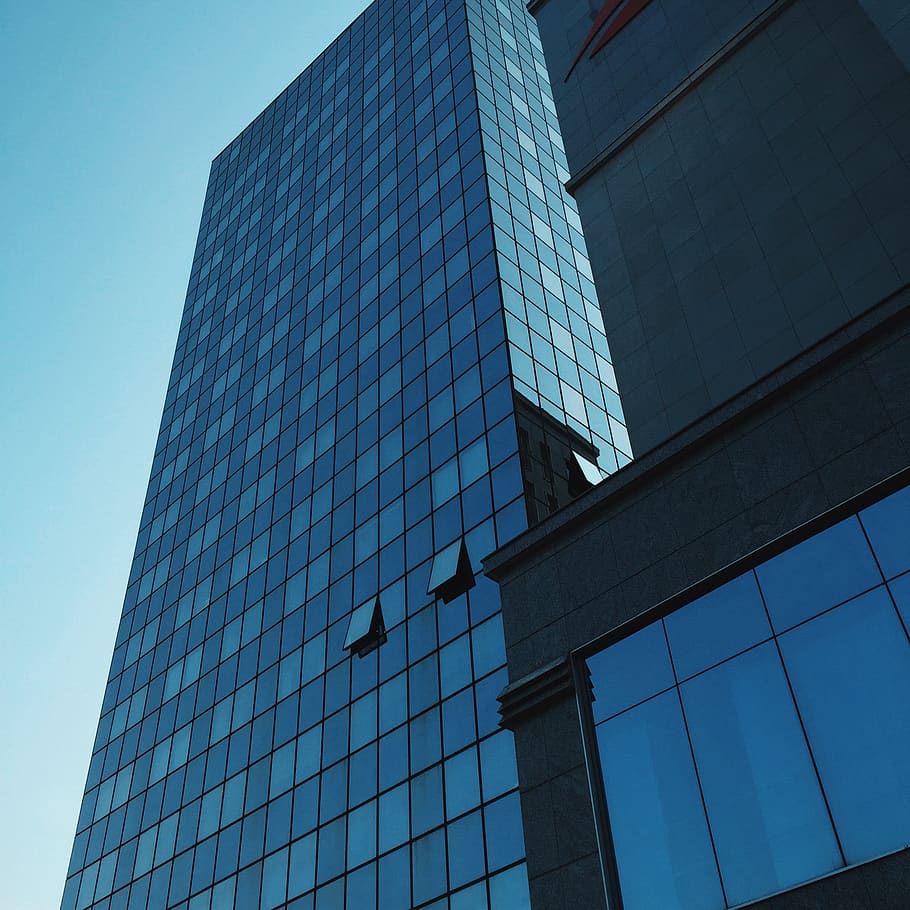 building, blue, sky, architecture, window, modern, built structure HD wallpaper