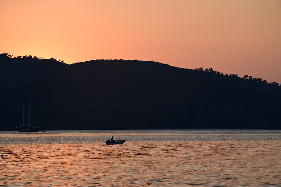 turkey, sunset, boat, ocean, water, sky, nautical vessel, silhouette HD wallpaper