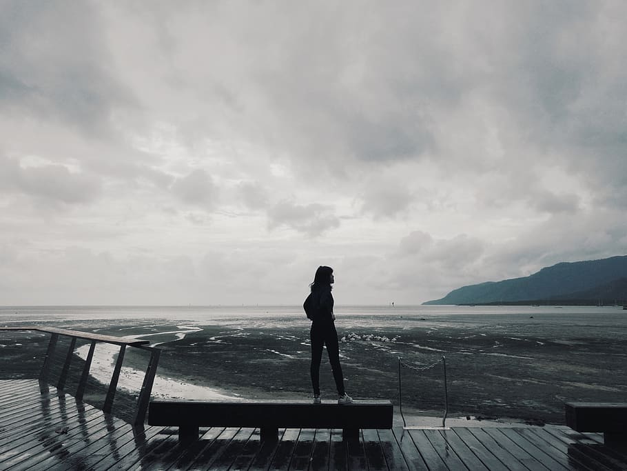 cairns, sky, cloud - sky, one person, water, sea, beauty in nature HD wallpaper