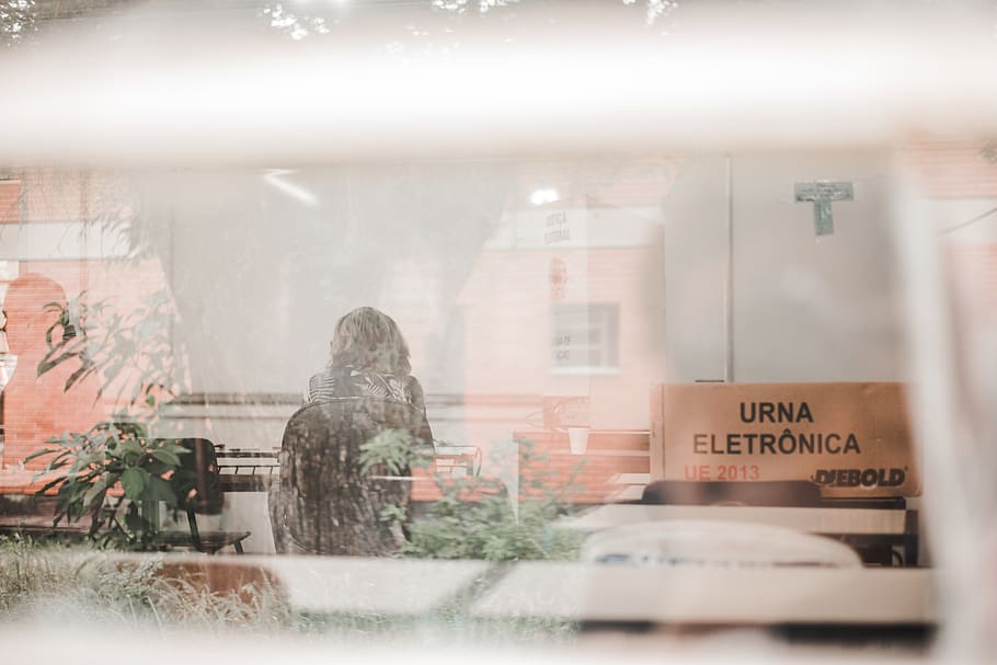woman inside store, transparent, glass - material, text, window HD wallpaper
