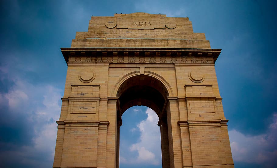 Brown Concrete India Gate, ancient, arch, architecture, blue