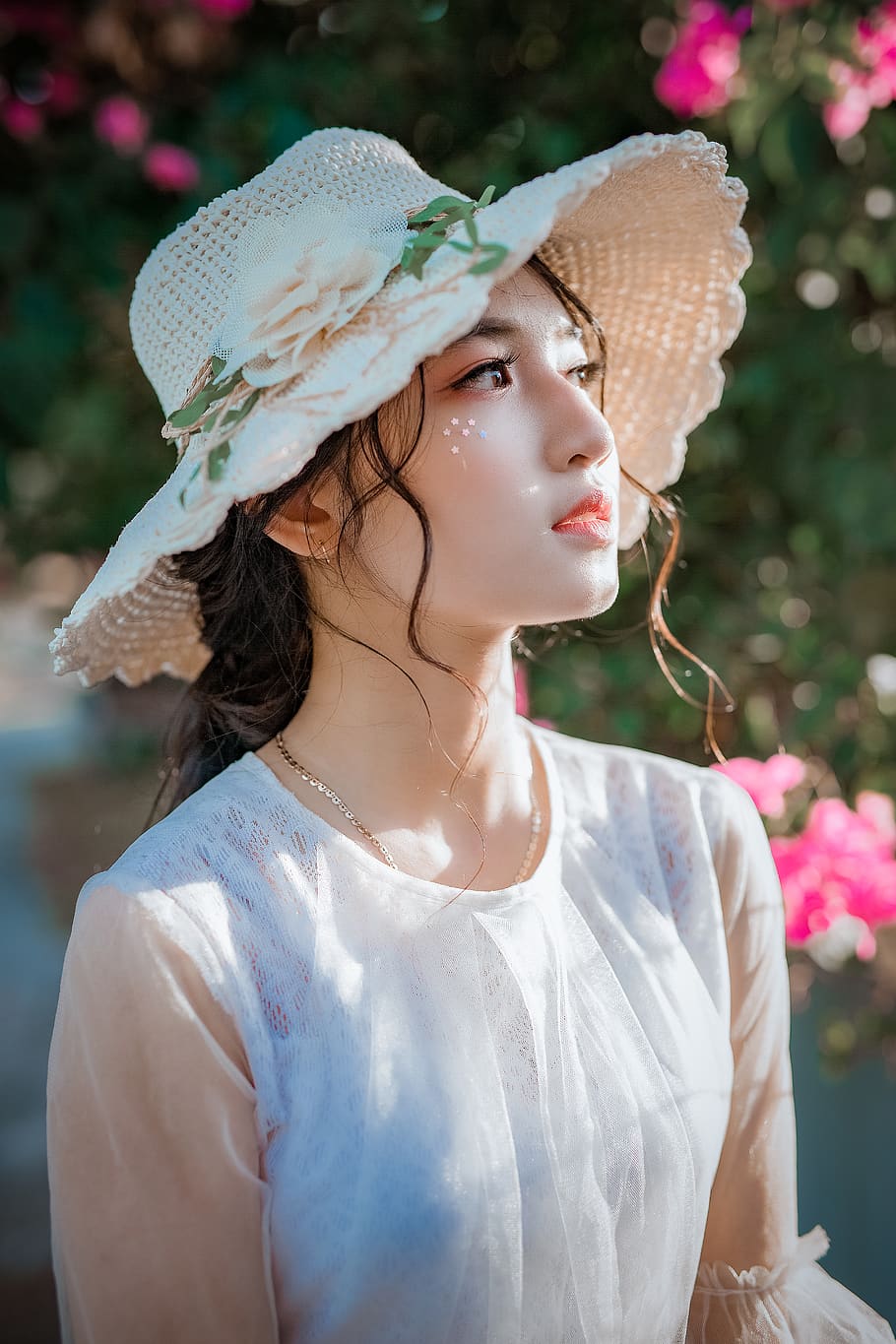 Woman Wearing Sunhat, attractive, beautiful, beauty, cute, dress, HD wallpaper