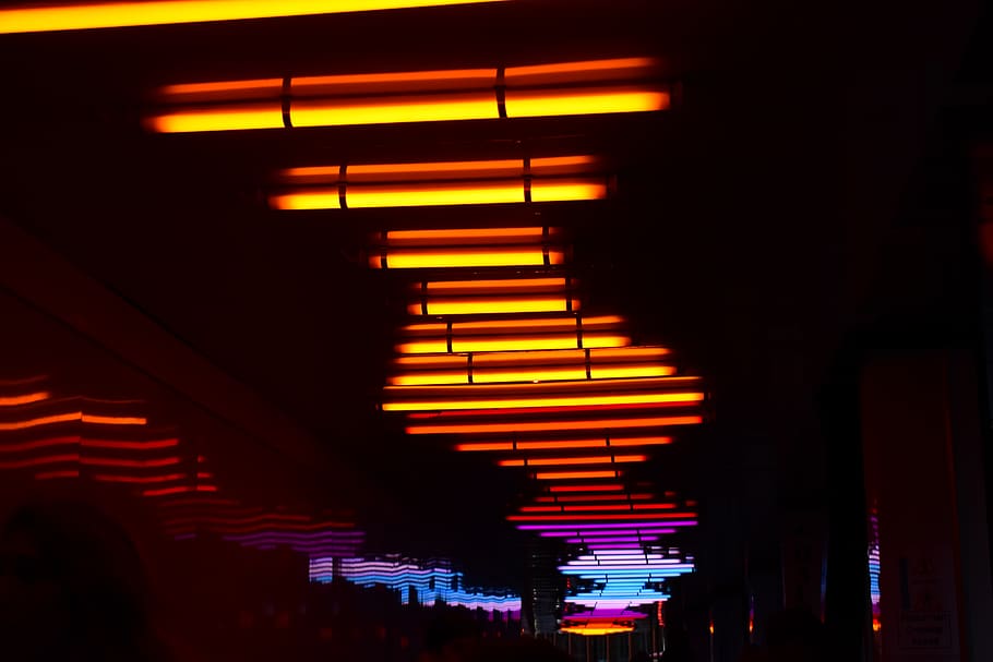 black and red LED light, illuminated, indoors, architecture, no people HD wallpaper