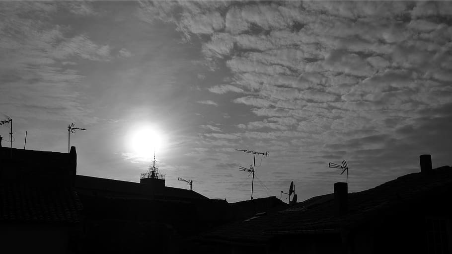 france, wallpaper, black and white, sky, village, village street