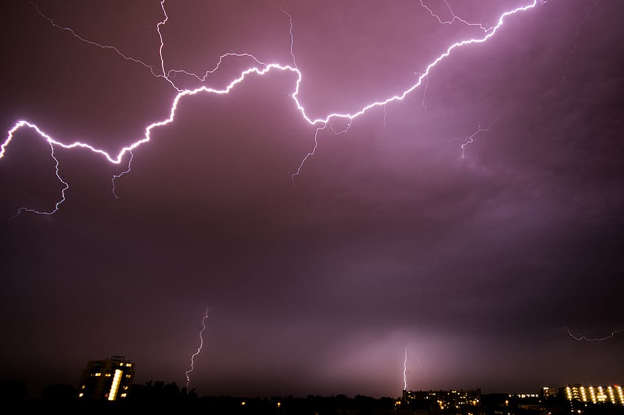 Thunder Struck Across Clouds, dark clouds, lightning, lights HD wallpaper