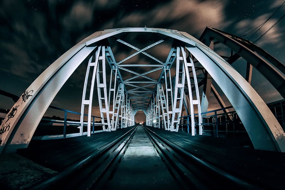 bridge, night, architecture, light, lighting, photo night, tracks, HD wallpaper