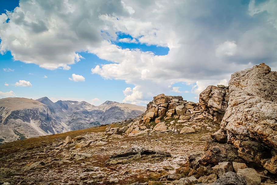beige rock formation on mountain, cloud, landscape, outdoor, sky HD wallpaper