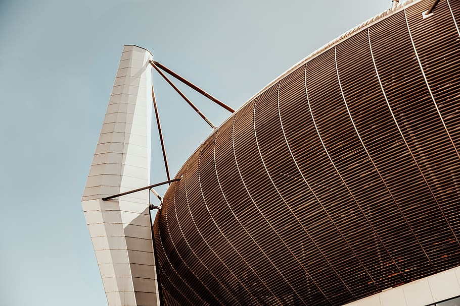 grey coliseum with mesh, building, architecture, planetarium HD wallpaper