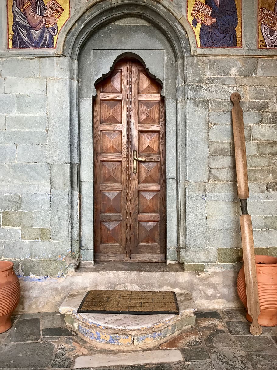 greece, mount athos, building exterior, built structure, door HD wallpaper