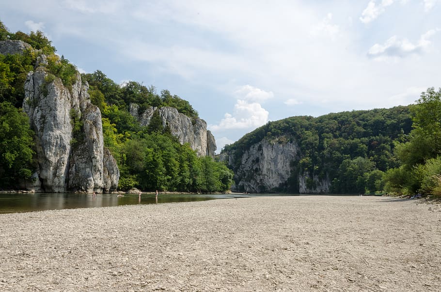 danube, danube gorge, rock, trees, water, river, waters, weltenburg abbey, HD wallpaper