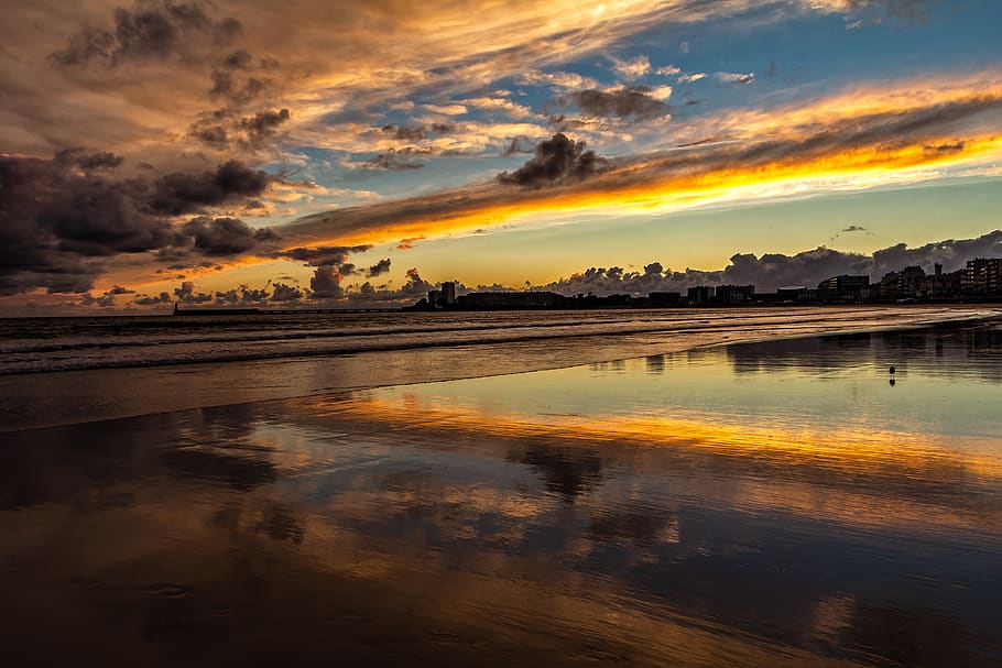 france, vendée, ocean, sun, reflections, clouds, color, summer HD wallpaper