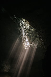 low-angle photo of gray concrete cavbe, light, rock, cave, explore HD wallpaper