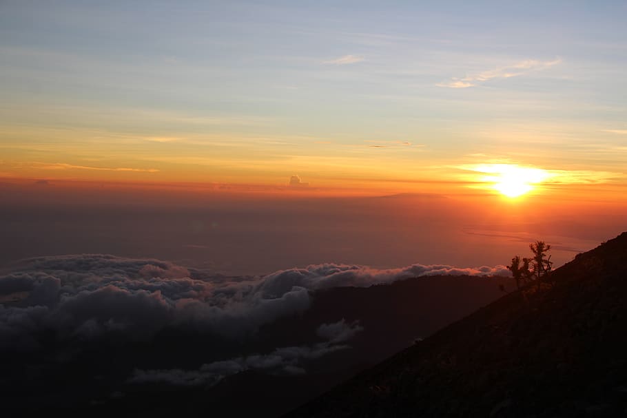 indonesia, mount rinjani, sunrise, cloud, sky, sunset, scenics - nature