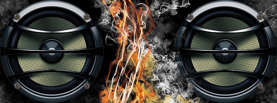 HD wallpaper: speakers, fire, smoke, music, banner, header, burn, flame,  volume | Wallpaper Flare