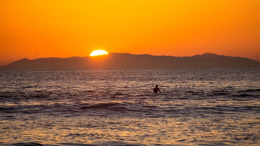united states, huntington beach, reflection, surfer, california