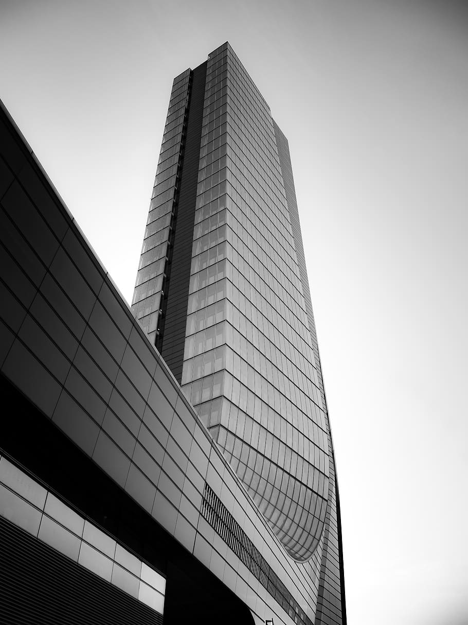gray painted building, office building, high rise, town, urban HD wallpaper