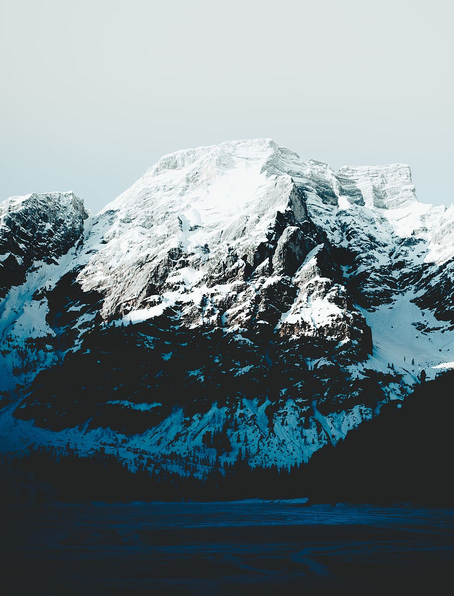 snow-capped mountain under gray sky, dolomite, alpine, peak, italy HD wallpaper