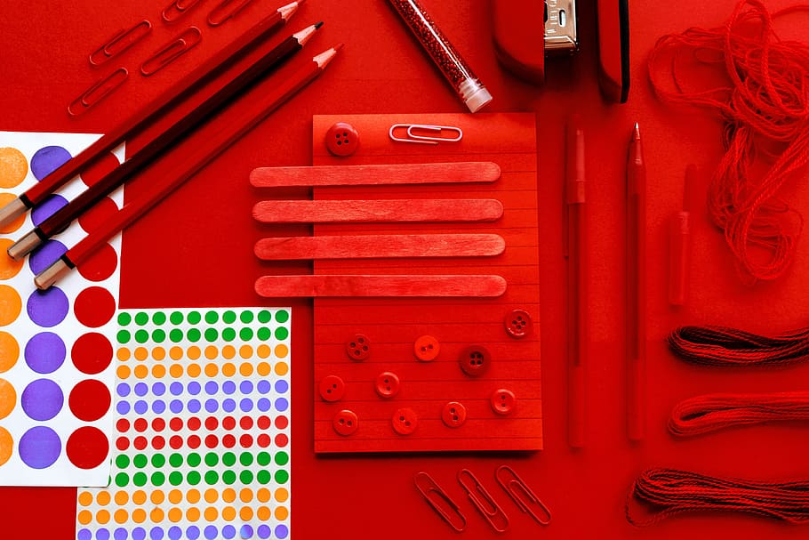 Red Items Flat Image Photography, art, art materials, buttons HD wallpaper