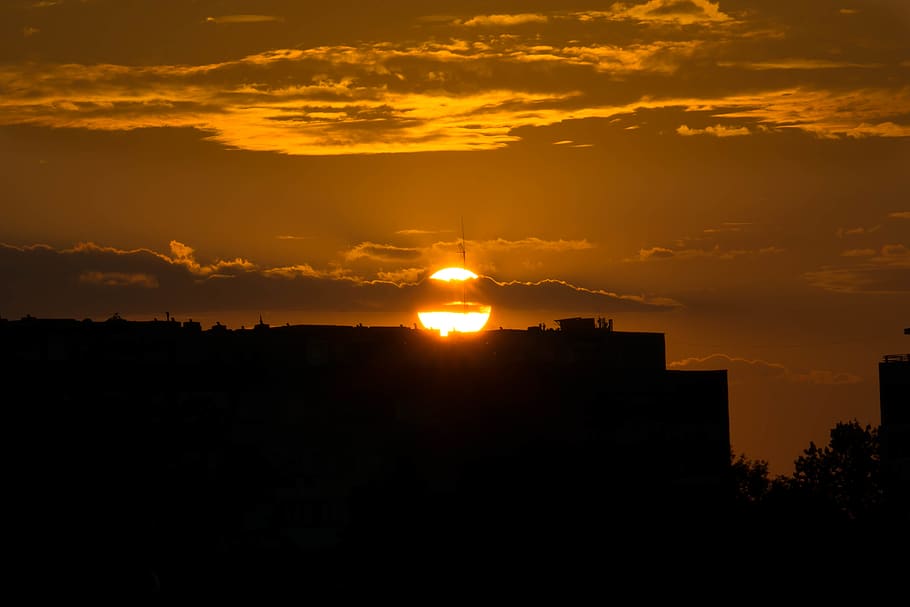 romania, bucharest, gara basarab, sunset, sky, orange color HD wallpaper