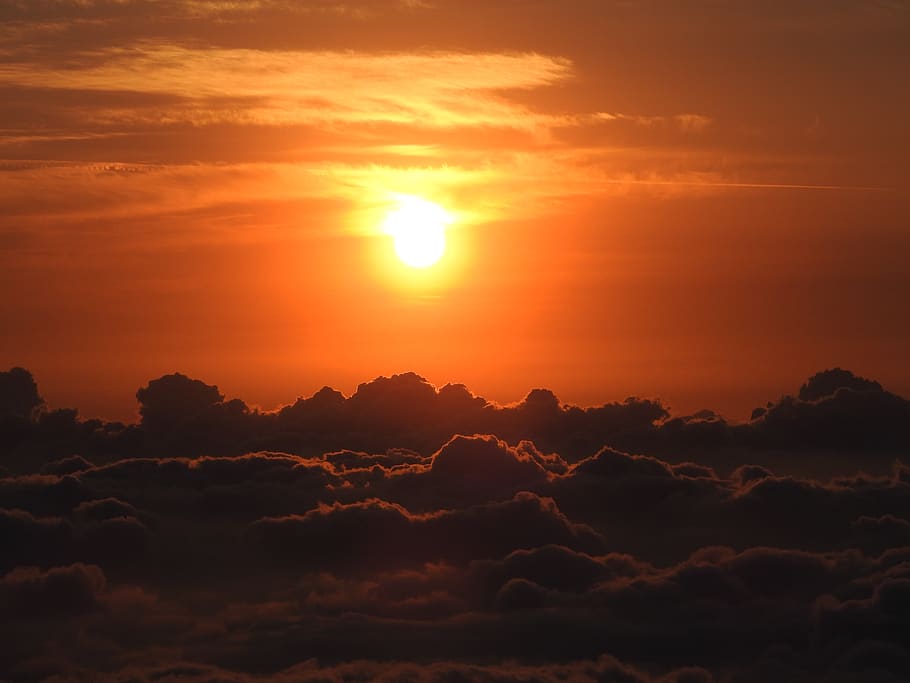 sun, twilight, clouds, sky, landscape, sea, night, romantic HD wallpaper